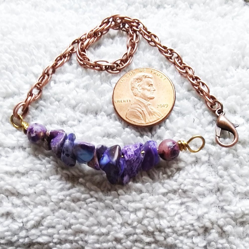 Boho! Purple Sea Sediment Jasper + Copper Bracelet - Picture 2 of 9
